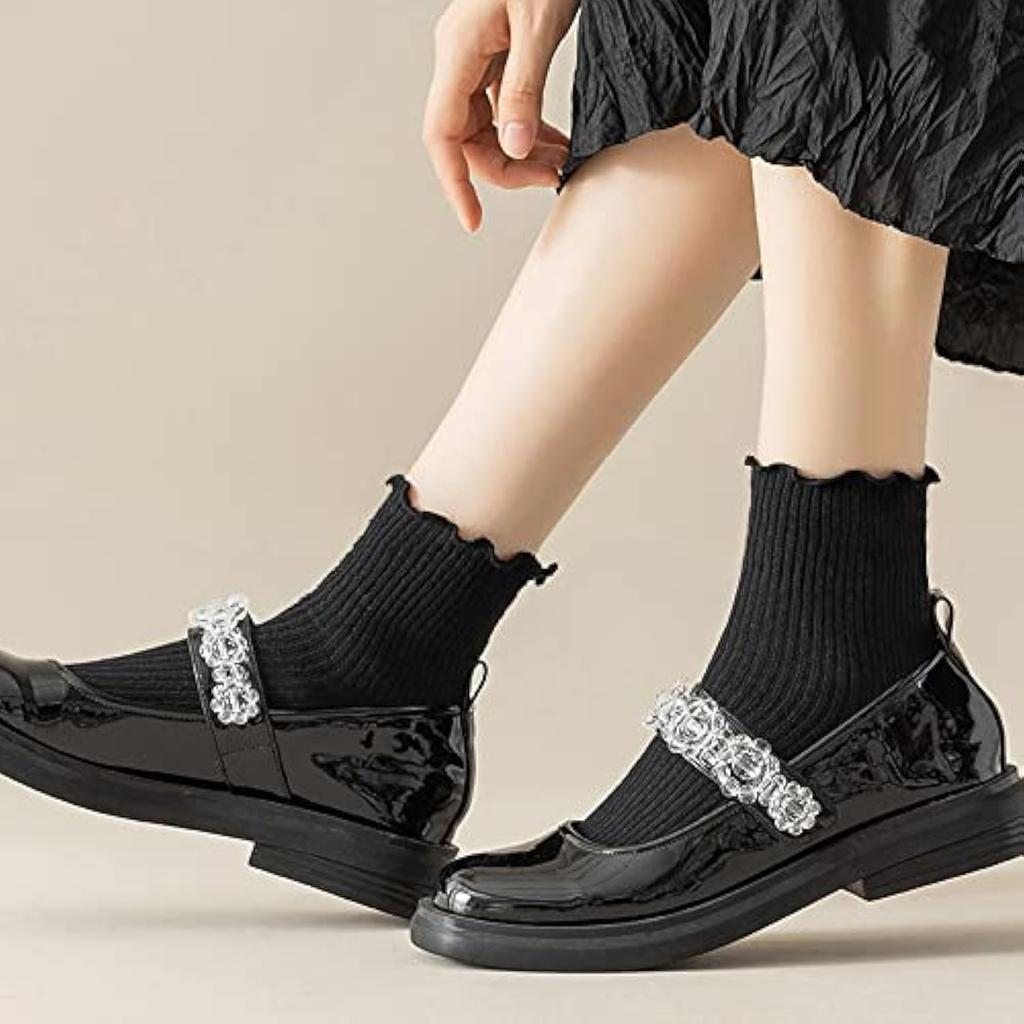 Women Socks Ruffle White Black Frilly Lolita Style Japanese Maiden Cute Kawaii Cotton Harajuku Princess Crew Calcetines