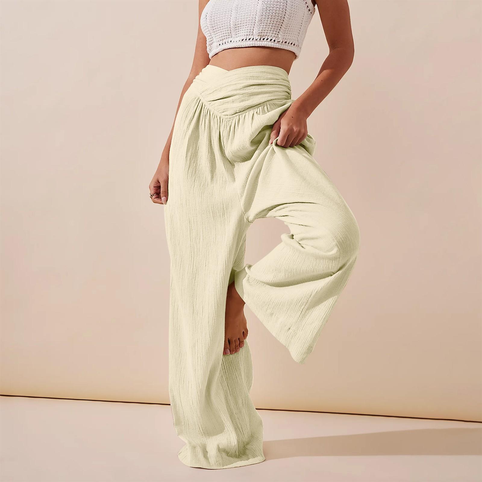 

Женские широкие брюки с высокой эластичной талией, деловые рабочие брюки, длинные повседневные брюки XXL бежевый