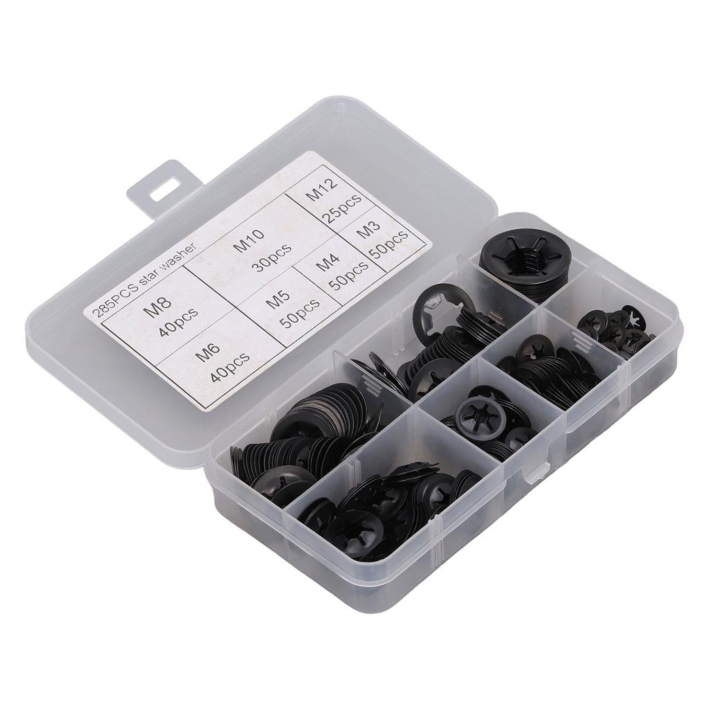 285Pcs Washer Internal Tooth Lock Fastener M3 M4 M5 M6 M8 M10 M12 Set Kit