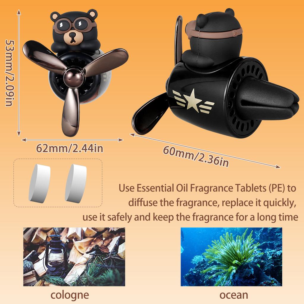 Car Air Freshener Cute Bear Car Vent Aroma Diffuser Reusable Car Air Outlet Scented Clip with Rotating Propeller Air Outlet