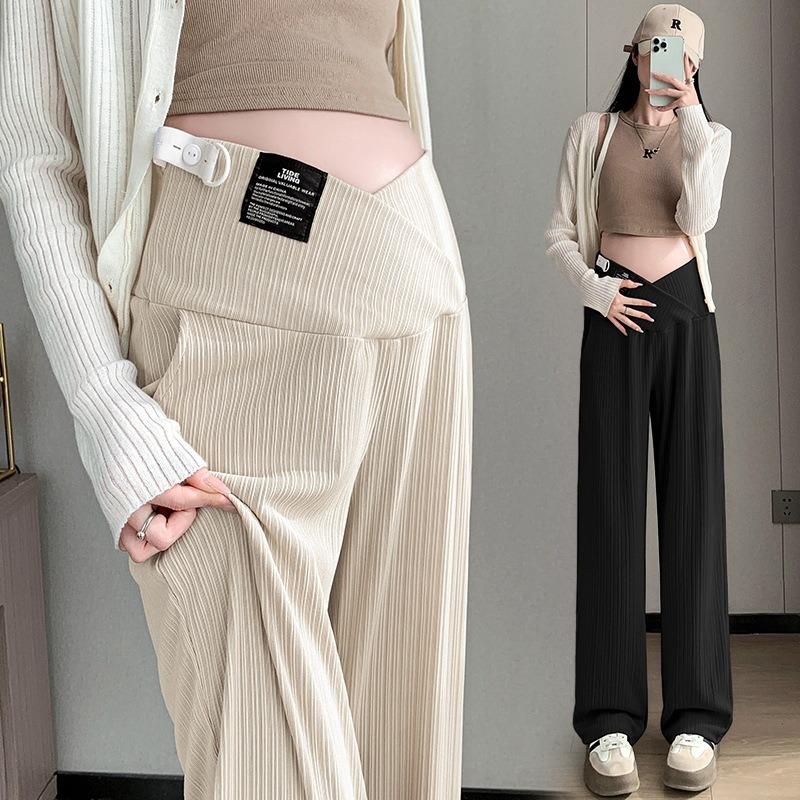 #Maternity pants casual pants ice silk spring and summer drawstring straight pants loose wide leg pants maternity wear