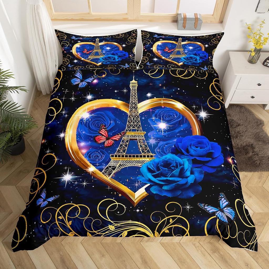 Royal Blue Roses Bedding Set Valentine's Day Flower Duvet Cover Girls Lovers Couple Comforter Cover Floral Polyester Quilt Cover
