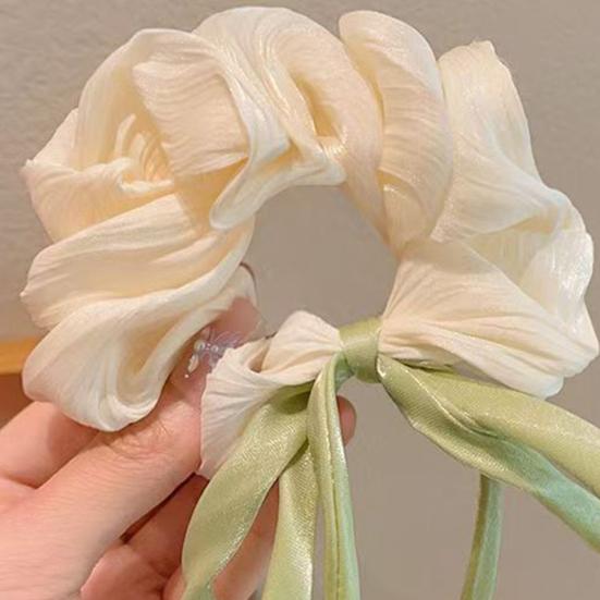 Hair Tie Breathable Chiffon Organza Fabric High Elasticity Tulip Flower Design Hair Rope with Ribbon Streamers Ponytail Bun Hair Accessories