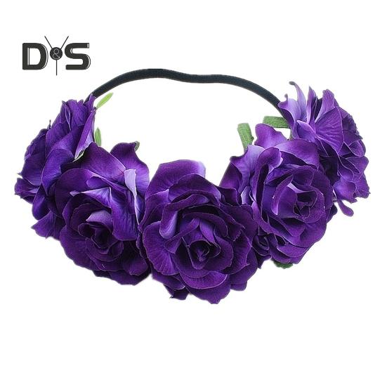 Rose Headband Handmade Hair Hoop with 5 Artificial Roses High Elastic Design Bohemia Style Hair Hoop Festival Decor