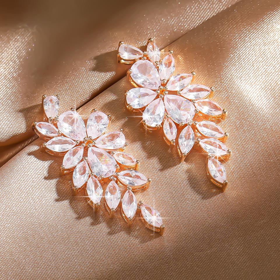ZAKOL Fashionable Exquisite Leaf Style Copper Zircon Dangle Earring For Women Novel Charm Daily Party Jewelry Gifts