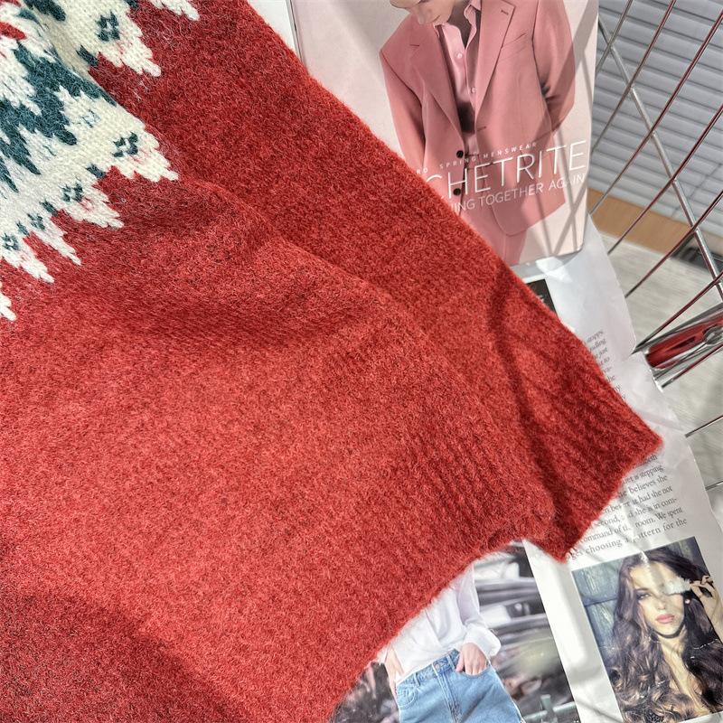 Christmas Atmosphere Sense Jacquard Pullover Sweater Women's Fall and Winter Loose Lazy Wind Soft Knit Sweater Tops