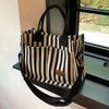 Korean Style Stripe Canvas Tote Bag Simple Cloth Handbag Cute Shoulder Bag  Shopping
