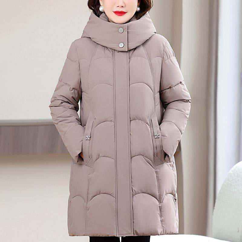 Women Plus Size Long Hooded Padded Coat Winter Warm Ladies Cotton Outerwear Jacket
