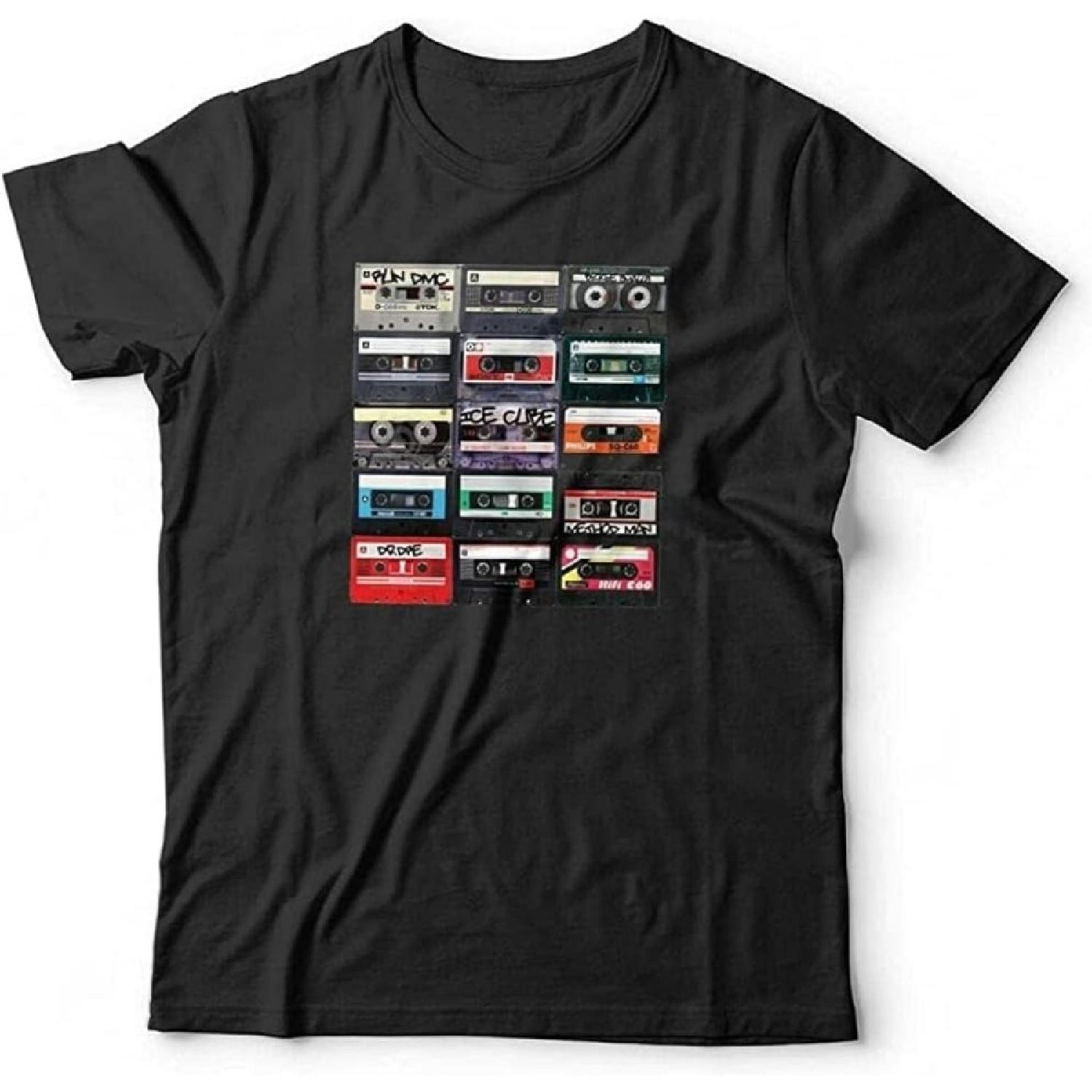 DOO MJUGG Hip Hop Mix Tapes T Shirt Unisex & Old School Mens Turntable Music Cotton Short Sleeve Shirt M Black S