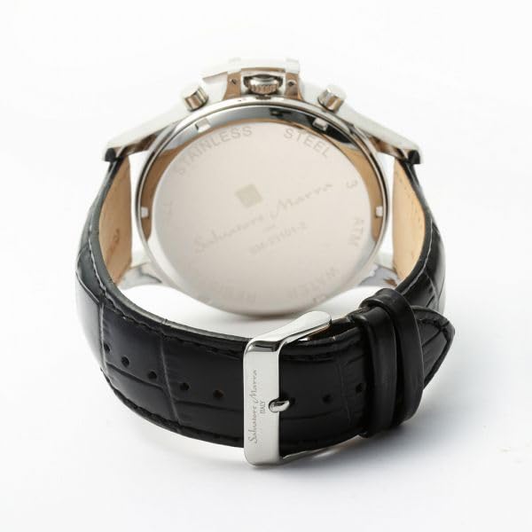 Authentic Salvatore Marra Wristwatch Water Date and Day Leather SSBK SM23101-SSBK, Resistant, Display, Strap,