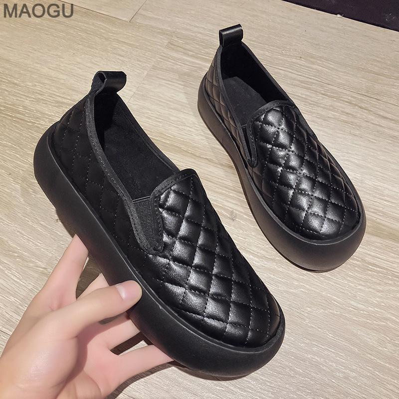 Quilted Short Plush Platform Loafers Warm Winter Shoes Thick Sole Casual Women's Shoes Autumn Comfortable Slip-On Flats Size 35