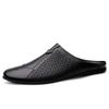 Fashion Italian Mens Slippers Genuine Leather Muller Shoes Men Loafers Outdoor Non-slip Black Casual Half Slipper Men Fashion Shoes Man