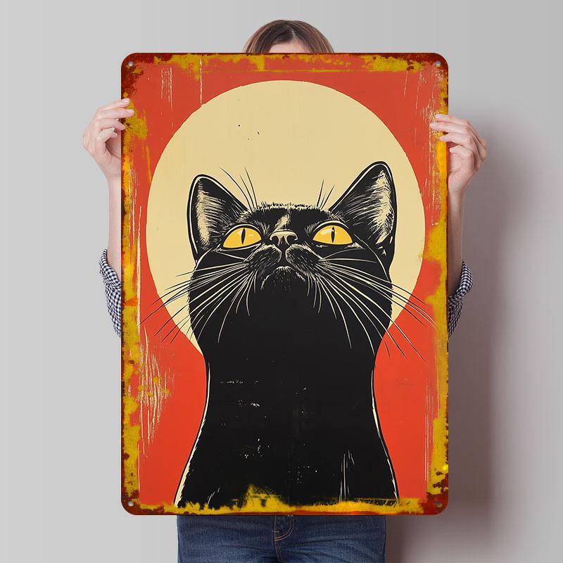 Black Cat Vintage Portrait Tinplate Poster Customized Wall Art Vintage Retro Metal Signs for Aesthetic Decoration Room Wand Deko