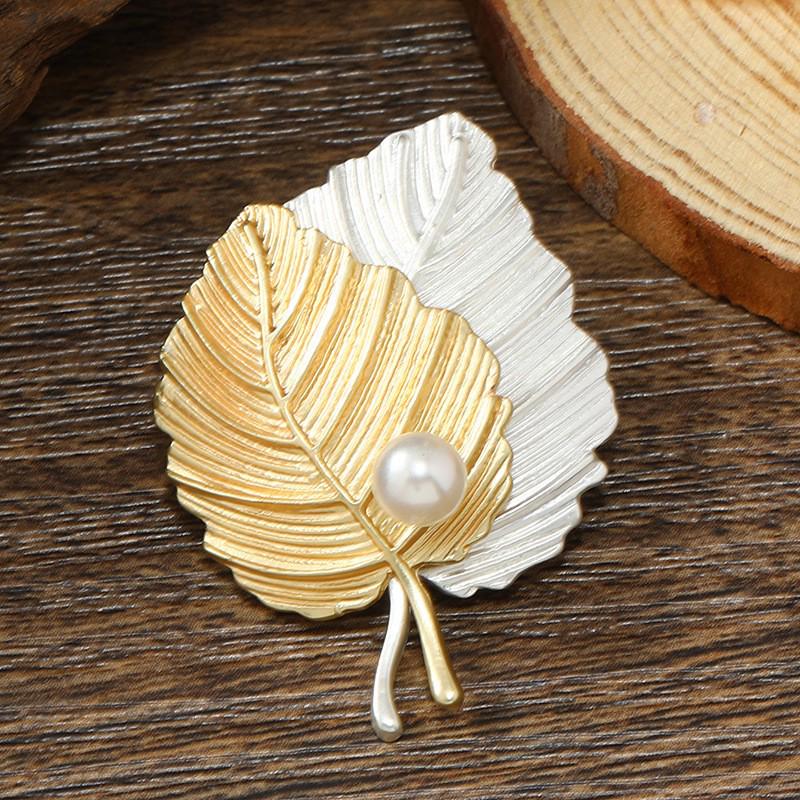 HMZ French Leaf Faux Pearl Brooch - Elegant Women's Autumn/Winter Corsage Accessory
