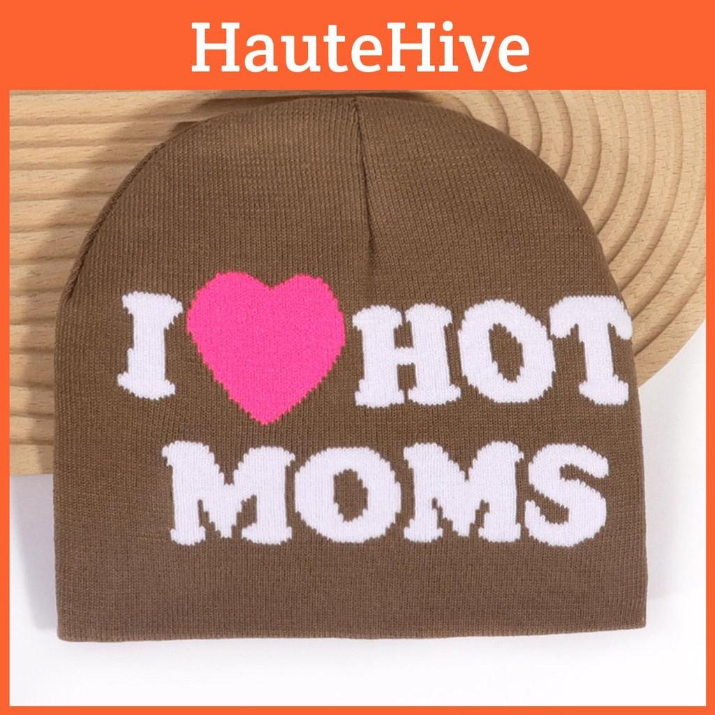 I Moms Hot Letter Pattern Knit Hat For Winter Outdoor Warm Cap Fashion Gift