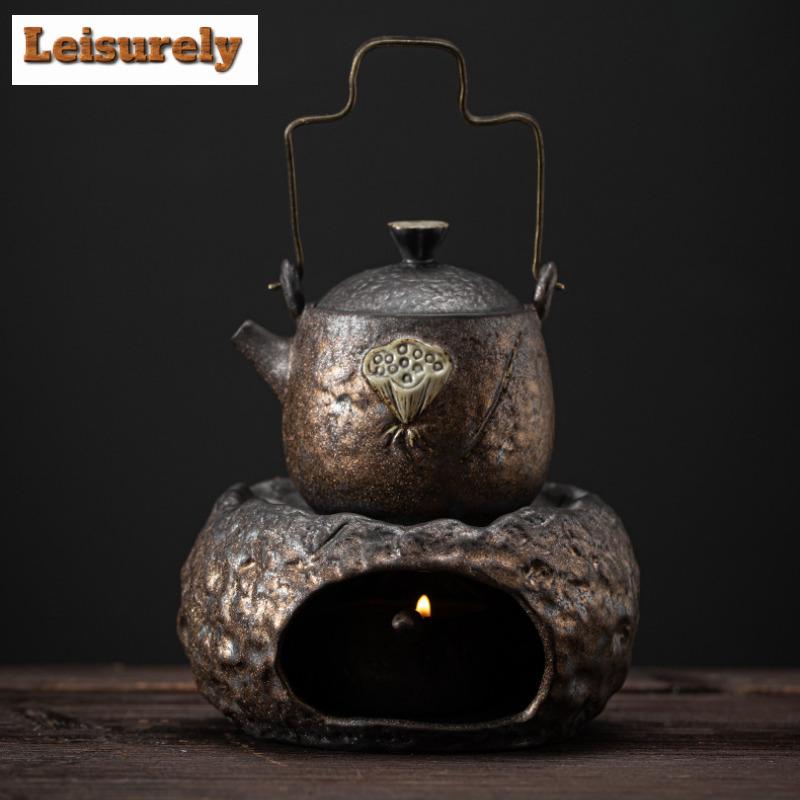Japanese Gilded Iron Glaze Lotus Pot Warm Tea Stove Coarse Candle Heating Table Insulation Base Boiling Kettle Kung Fu Teaset