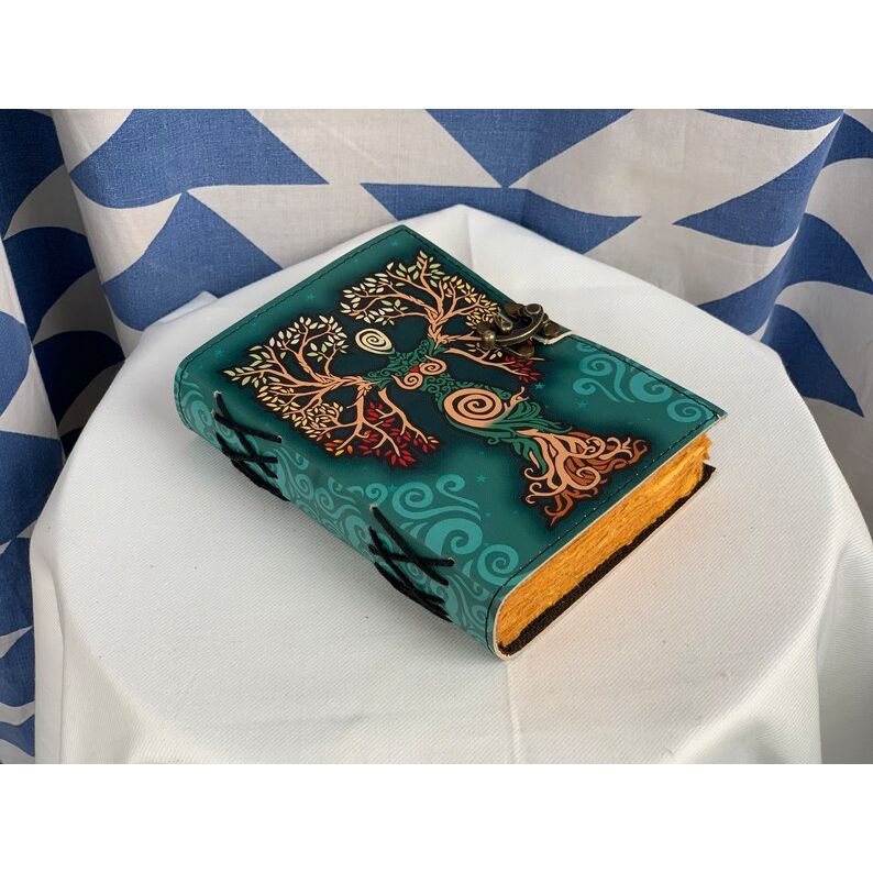 Notizbuch „Mutter der Erde“, Leder-Notizbuch, Lebensbaum, antik geprägt, Tagesbindung mit buntem Aufdruck, Tagebuch für Frauen