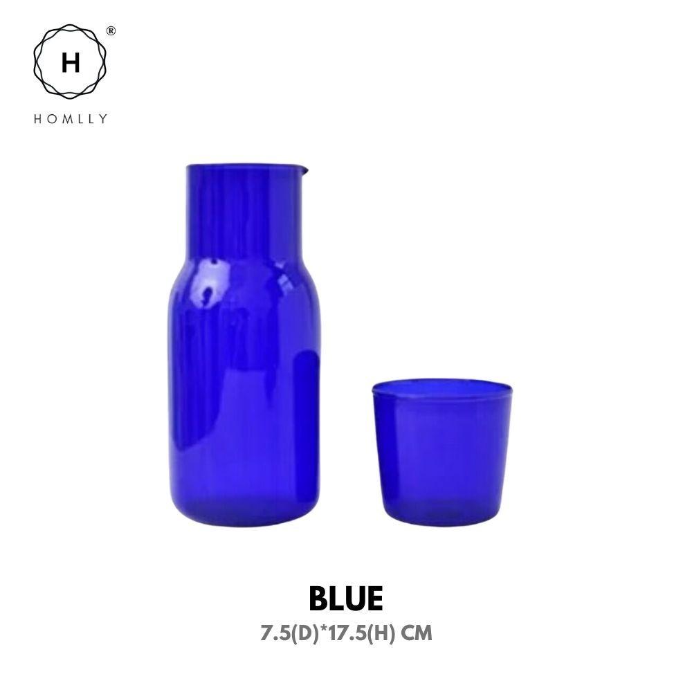 

Homlly Bedside Water Glass Carafe Jug with Glass Cup Lid (500ml) (X2PCS) Blue X2