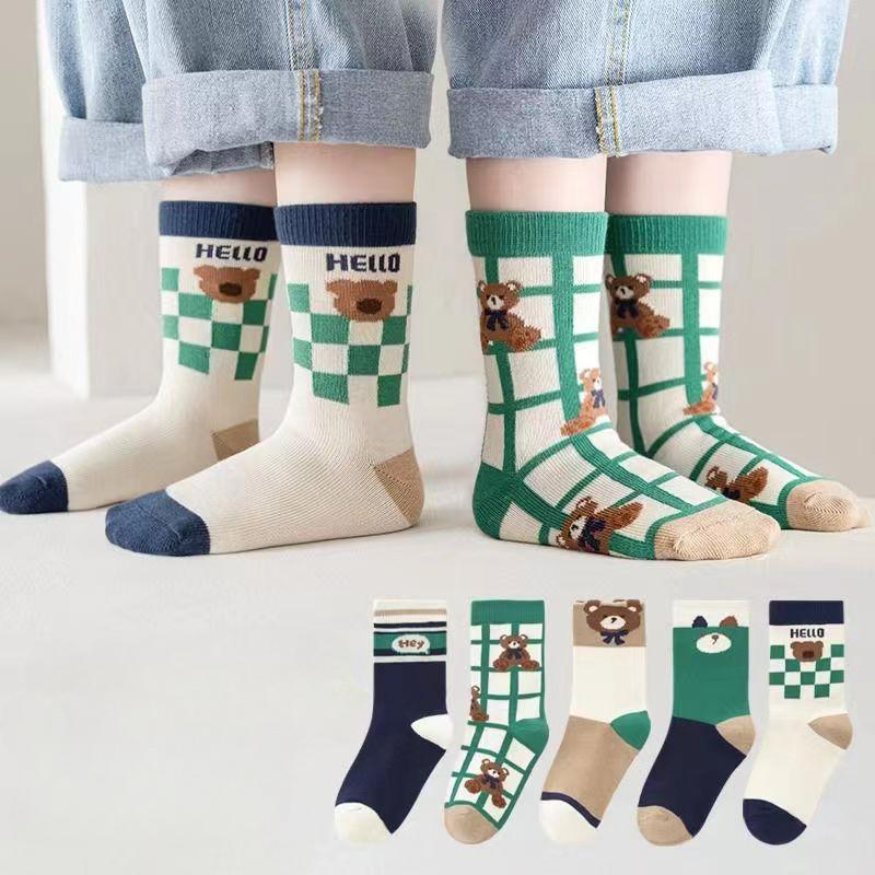 5 Pairs Autumn Winter New Style Children's Socks Mid-high Long Dinosaur Cartoon Design Boys Girls Baby Cartoon Socks Wholesale