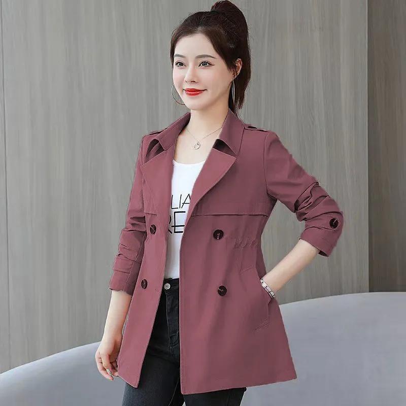Frühling Herbst Kurzmantel Windbreaker Damen Trenchcoat Koreanische Kurze Damen Taille Cinching Fester Mantel Damen Zweireiher Outwear