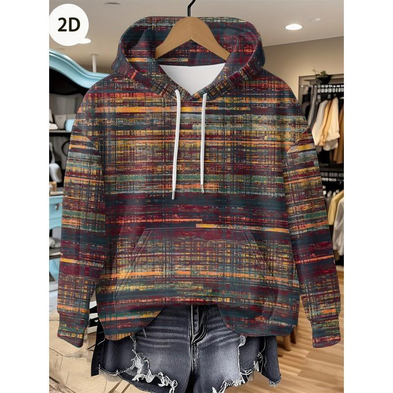 Womens Oversized Hooded Long Sleeve Sweatshirt With Floral Plaid Print Comfortable Breathable Casual Top