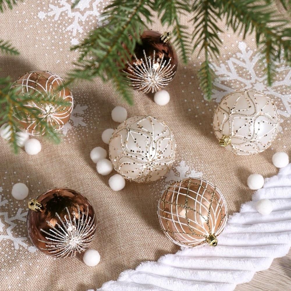 6pcs New Plastics Christmas Ball Pendant Paintings 8cm Xmas Tree Ornament Christmas Supplies Christmas