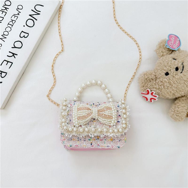 Trendy Red Mini Chain Crossbody Bag For Kids With Charming Bow Design And Lightweight Canvas Material