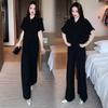 Women Summer 2 Piece Outfit Solid Short Sleeve Blouse Wide Leg Pants Loose Casual Co‑Ord Set