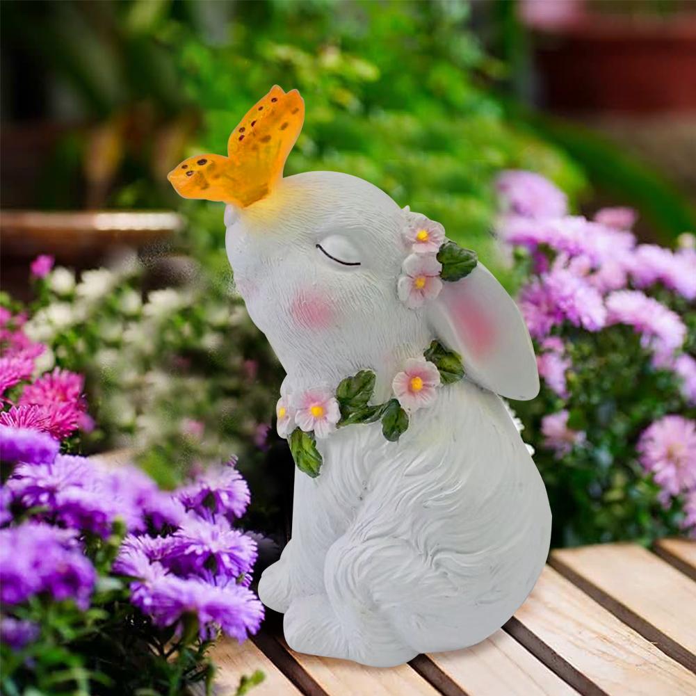 Solar Rabbit Light Solar Bunny Decorative Light Waterproof Seated Bunny Statue Resin Cartoon for Patio Lawn Courtyard