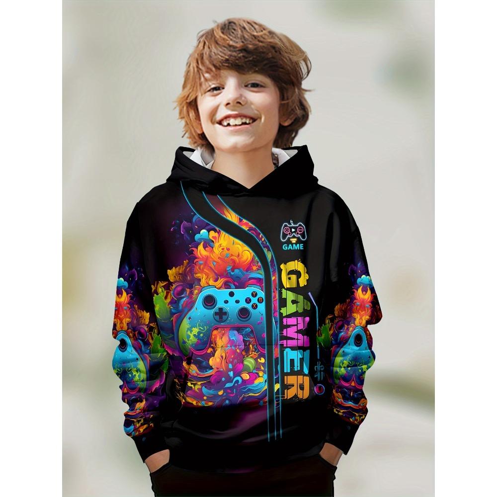 Ropa para niños, sudaderas con capucha para niños, manga larga, estampado de gamepad 3D, ropa para niños de primavera y otoño, ropa informal para exteriores, ropa elegante para niños y niñas, tops