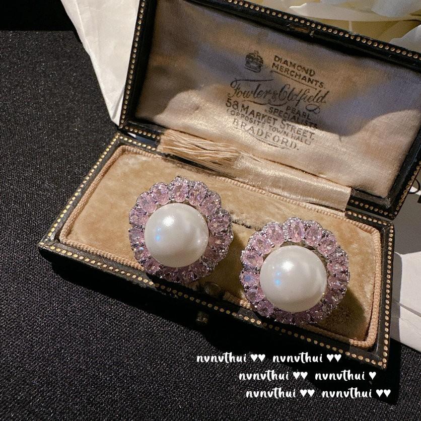 ** Kolczyki Meteoryty Kropelka Wody Różowy Klejnot Komety, Tahiti, Koraliki z Głębin Morskich, Kolczyki Kwiaty z Różowego Cyrkonu