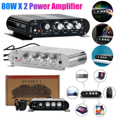 ST-838 HiFi 2.1-Kanal Stereo Bass Sound Verstärker Bass- und Höhenregelung 80W*2 Audioverstärker Schwarz Auto Heimverstärker