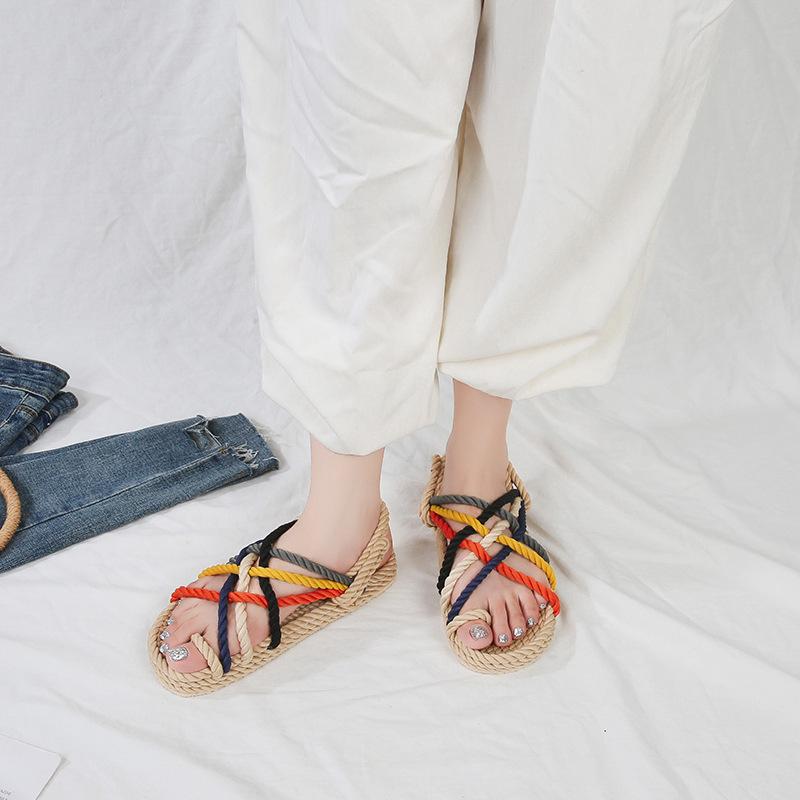 Sandals Women's Hemp Rope Weaving 2025 Summer New Handmade Straw Shoes Internet Celebrities Versatile Wear Roman Beach Sandals Women