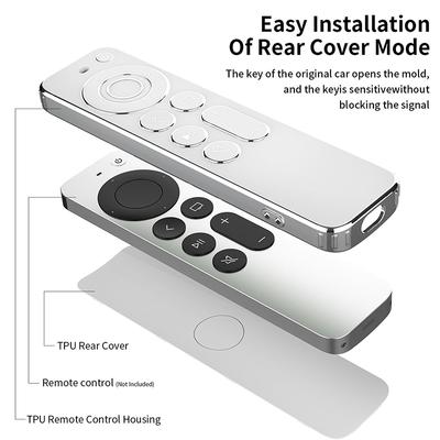 Custodia in TPU con bordo argento compatibile con telecomando Apple TV 4K/HD Previene graffi Protezione dalle cadute Custodia protettiva trasparente