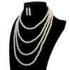 European & American Fashion Multi-layer Pearl Earring & Necklace Set - Women's Elegant Jewelry.
