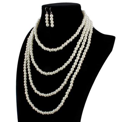 European & American Fashion Multi-layer Pearl Earring & Necklace Set - Women's Elegant Jewelry.