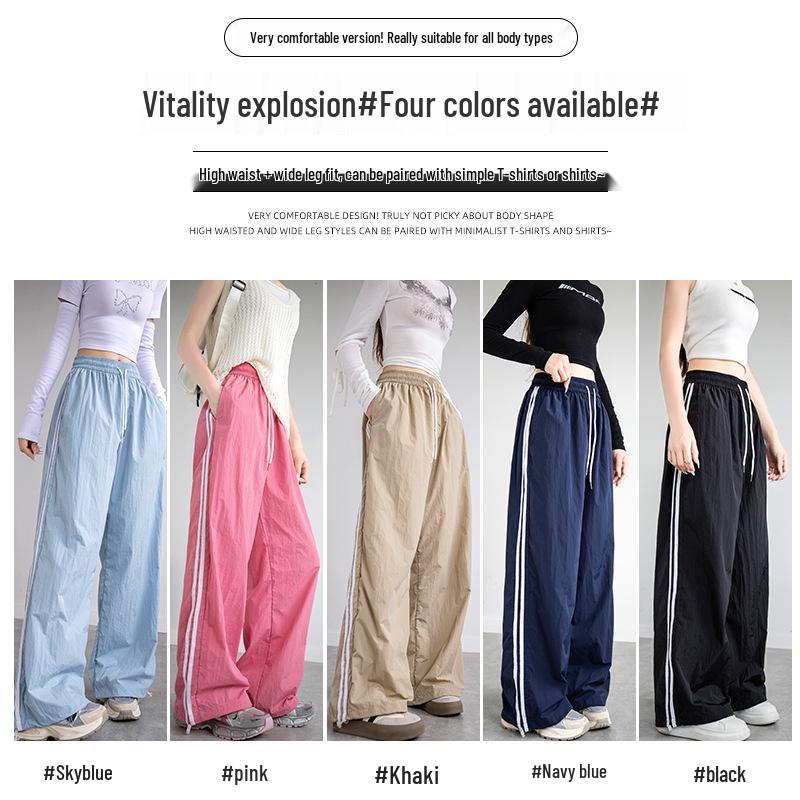 Uncle Carrot Women's Quick-Dry Striped Wide-Leg High-Waisted Sports Pants - Spring 2025 Collection