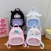 Sanrio Kawaii Plush Backpack with Clear Window Cinnamoroll My Melody Hello Kitty Fuzzy School Bag Cute Cartoon Casual Daypack