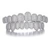 Iced Out CZ Stone Teeth Grillz Top Bottom Zircon Tooth Caps For Women Men Jewelry Party Gift 10/10 Silver
