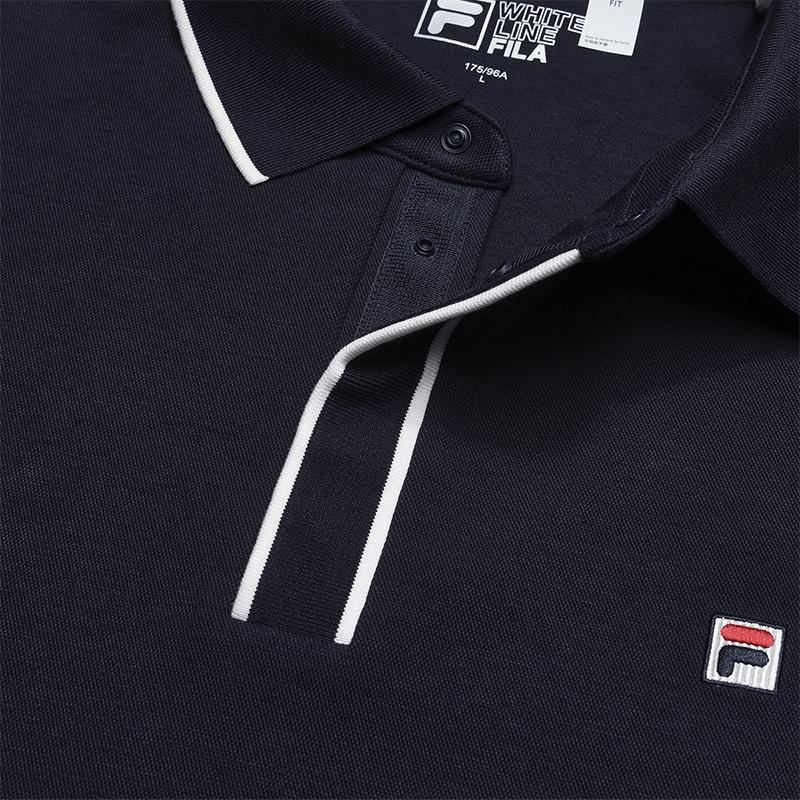 FILA Heritage Elite Classic Simple Fashion Casual Comfortable Versatile Knitted Long Sleeve Polo Shirt Men tops Legendary-Blue F11M618206FNV