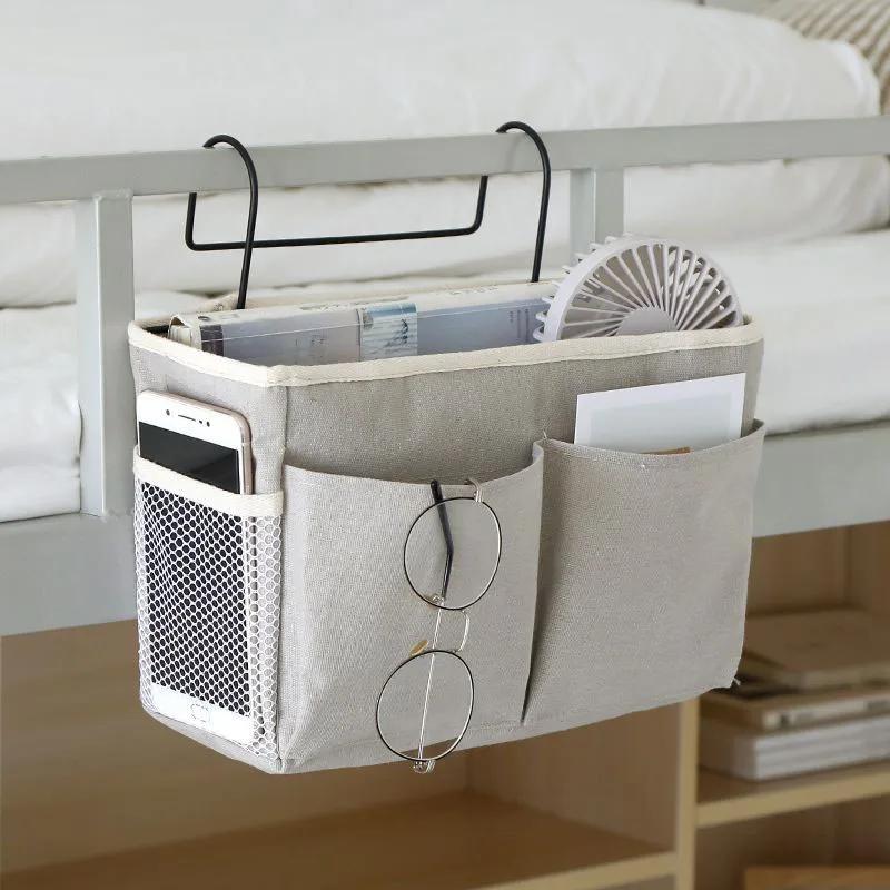 Bedhead Hanging Basket Cotton and Linen Fabric Bedside Sofa Hanging Storage Bag Bedside Shelf Dormitory and Apartment Storage