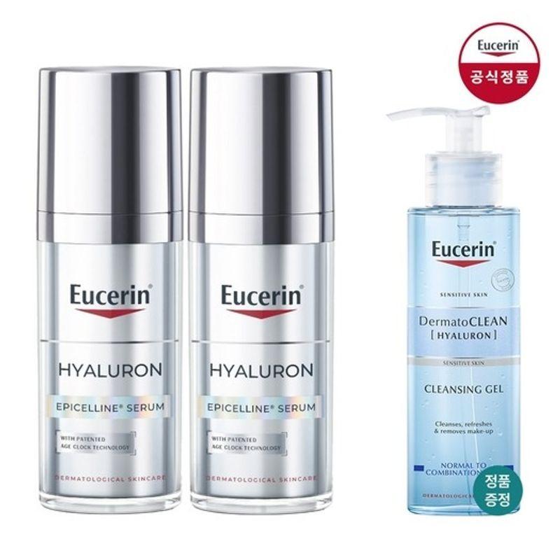Eucerin Hyaluronic Epiceline Serum 30ml x 2, Dermato Clean Refreshing Cleansing Gel 200ml