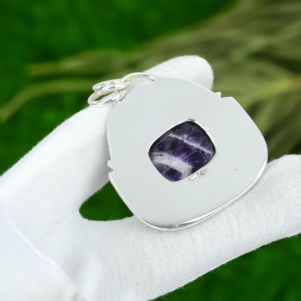 Friendship Day Sale Sterling Silver Chevron Amethyst Gemstone Bezel Wife Pendant