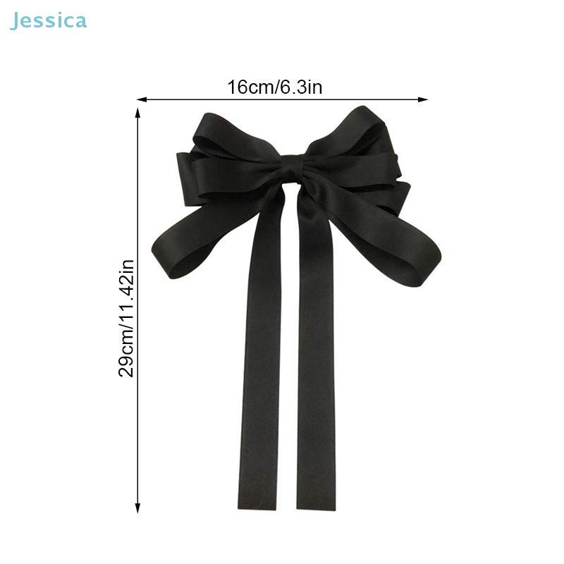 Big Bowknot Solid Satin Long Ribbon Bows Spring Clamp Women's Ponytail Hair Clip