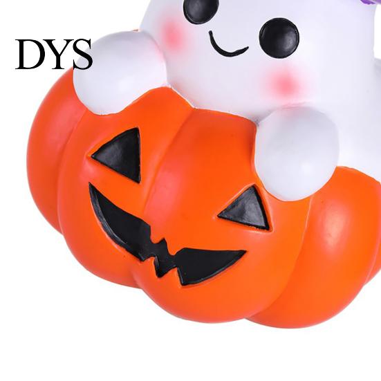 Halloween Party Supplies Ghost Figurine, Cute Spooky On Pumpkin Decoration, Resin Small Desktop Window Display Tabletop Ornament with Witch