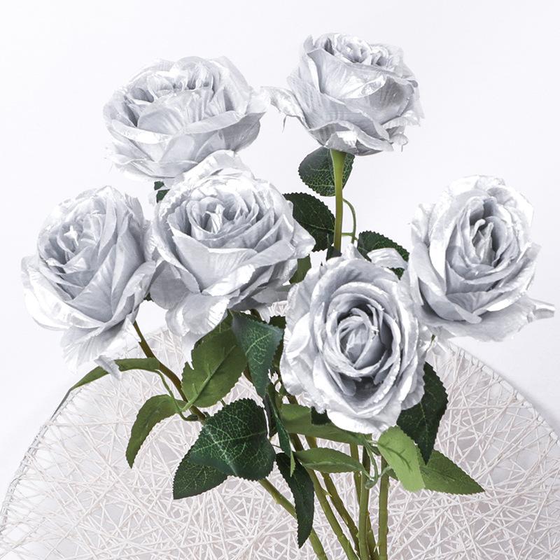 6 Pcs-Artificial Gold Rose Scene Decoration Party Wedding Roadside Flower Arrangement Home Decoration Birthday Party Decor