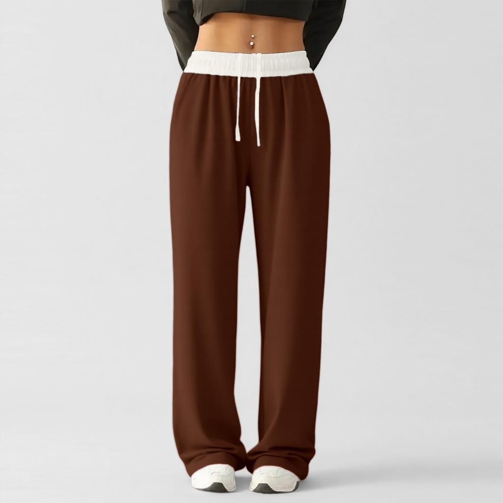 New Women's Color Block Drawstring Wide Leg Sweatpants, Loose Fit Casual Joggers with Elastic Waist for Yoga, Lounge and Street Style