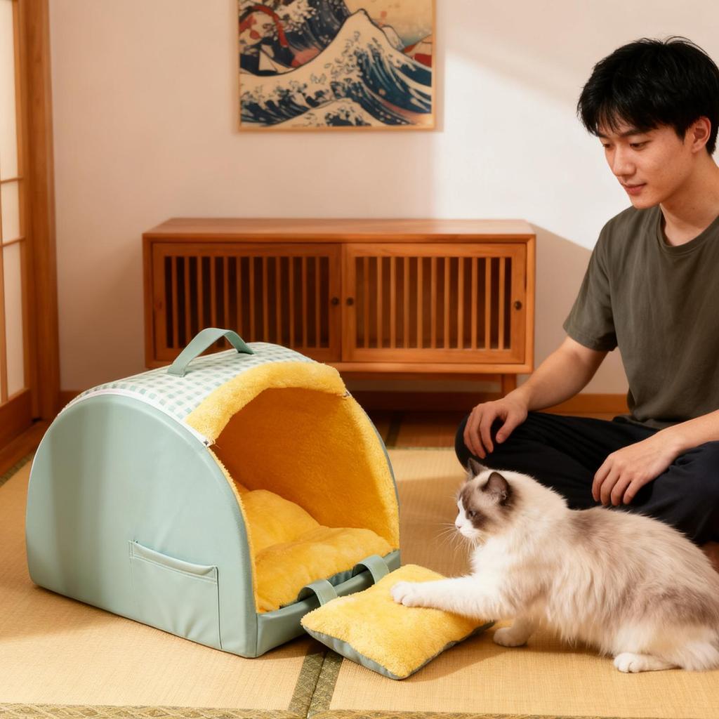 Cat Cave Comfortable Semi Enclosed Windproof House Nest Indoor Cat House For Outdoor Winter Sleeping Outside Home Travel Bedroom