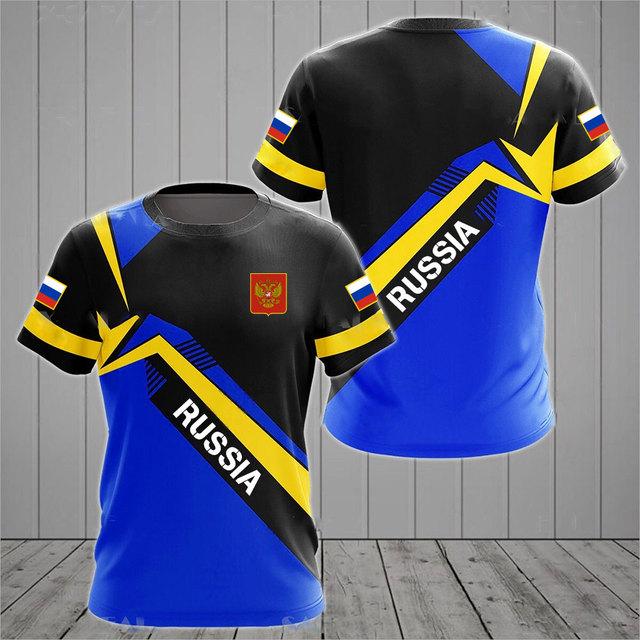 Russian Flag Military Graphic 3D Printing Summer Men's Tough Guy Style Casual Sports Loose Round Neck Short Sleeve T-shirt Tops