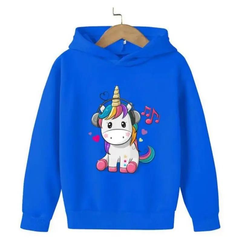 Children Unicorn Cartoon Hoodie Clothing Boys Girls Tops 3-12 Years Cute Printing Hoodie Spring Autumn Kid Pullover Sweatshirt